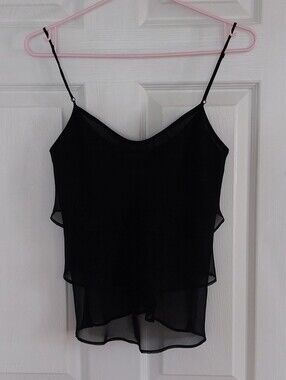 Vibrant Black Layered Chiffon Cami Tank Top - Women